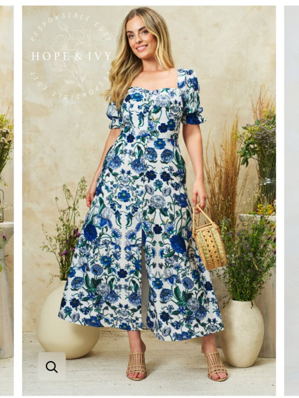 Hope & Ivy Blue Floral Midi Dress Size 10